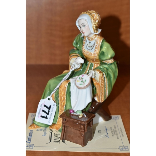 771 - A ROYAL DOULTON 'ANNE OF CLEEVES' FIGURINE, HN3356, limited edition, numbered 573/9500, with certifi... 