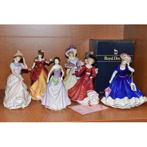 774 - SIX ROYAL DOULTON FIGURINES OF THE YEAR, comprising 1992 Mary HN3375 (glue residue to base, restorat... 