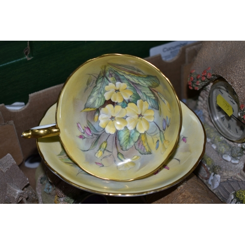 575 - THREE BOXES OF CERAMICS, to include a Sylvac fawn trinket dish 4293, an Aynsley 'Primrose' cup and s... 