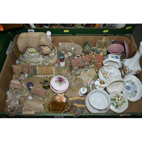 575 - THREE BOXES OF CERAMICS, to include a Sylvac fawn trinket dish 4293, an Aynsley 'Primrose' cup and s... 