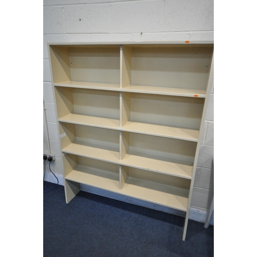 1294 - A PAINTED OPEN BOOKCASE, width 130cm x depth 26cm x height 167cm