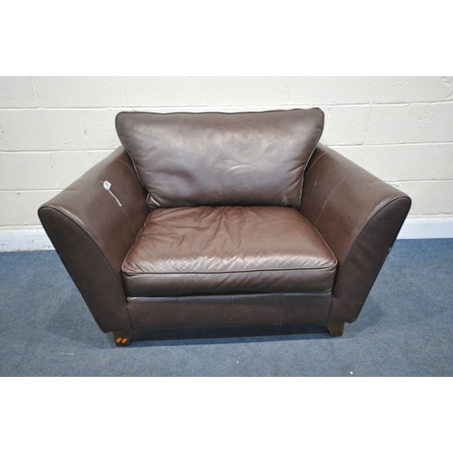 1303 - A DARK BROWN LEATHER SINGLE SEAT ARMCHAIR, length 126cm x depth 94cm x height 83cm (condition:-mark ... 