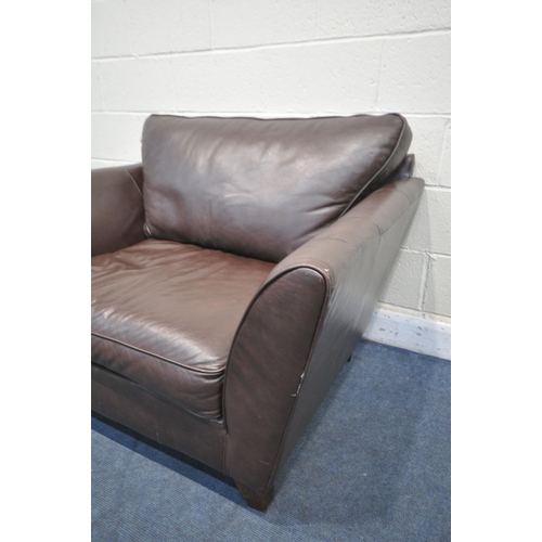 1303 - A DARK BROWN LEATHER SINGLE SEAT ARMCHAIR, length 126cm x depth 94cm x height 83cm (condition:-mark ... 