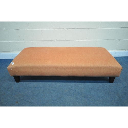 1305 - A LONG RED AND BEIGE UPHOLSTERED FOOTSTOOL, length 155cm x depth 69cm x height 35cm (condition:-good... 