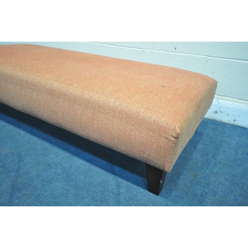 1305 - A LONG RED AND BEIGE UPHOLSTERED FOOTSTOOL, length 155cm x depth 69cm x height 35cm (condition:-good... 