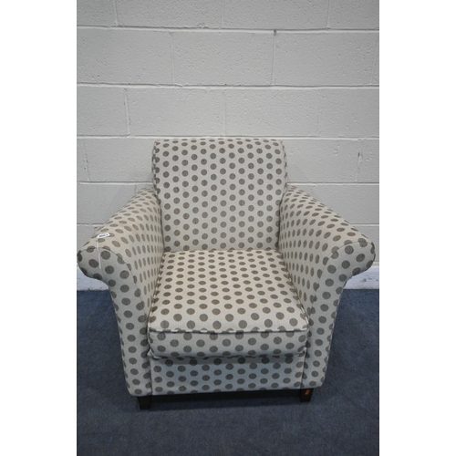 1306 - A MODERN SPOTTED UPHOLSTERED ARMCHAIR, length 88cm