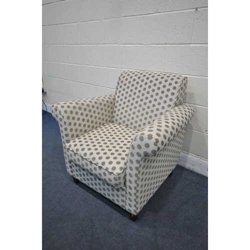 1306 - A MODERN SPOTTED UPHOLSTERED ARMCHAIR, length 88cm