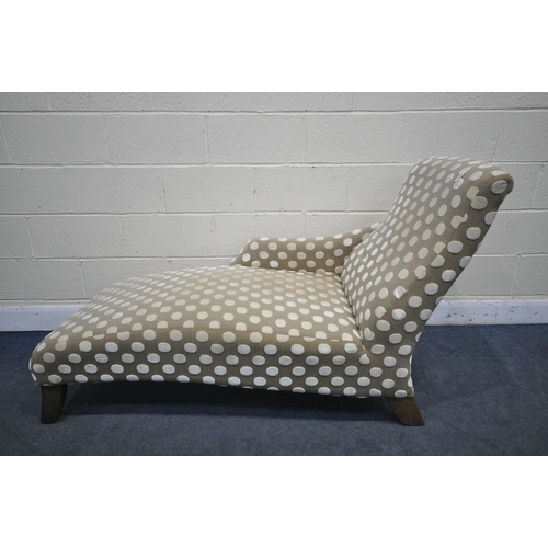 1307 - A SPOTTED UPHOLSTERED CHAISE LONGUE, length 160cm