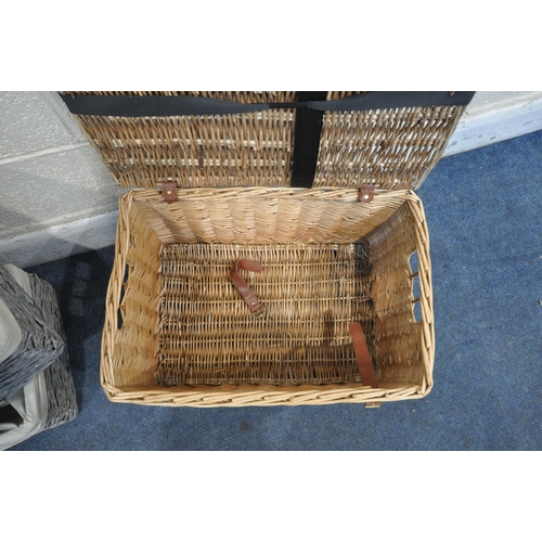 1317 - A VARIETY OF WICKER BASKETS, to include two pairs of grey painted baskets, another grey painted bask... 