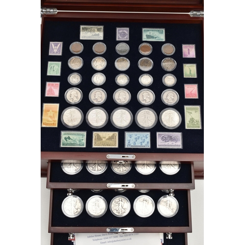 211 - THE WORLD WAR II U.S. 75th ANNIVERSARY COIN  EDITION, to include a Danbury Mint glazed chest of U.S.... 