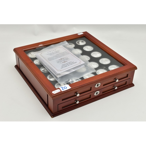 215 - A LARGE GLAZED BOX THE HISTORY OF BRITAIN SILVER BULLION PART COLLECTION, 27x  .999 silver 1oz  proo... 