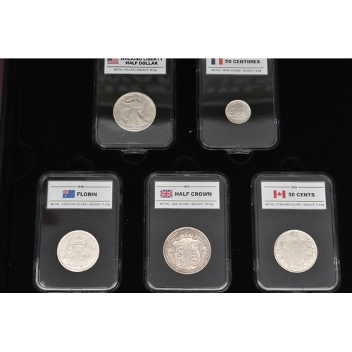 219 - SILVER SET LOOSE COINS ETC, to include a First WW Allies silver set a .999 silver slabbed UK year of... 