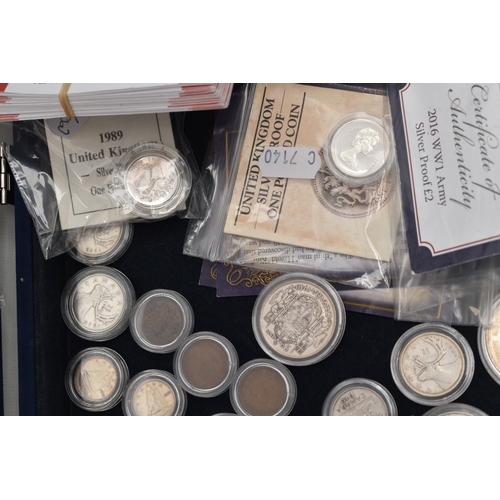 220 - A BOX OF CANADIAN COINS OF WWII ALL WITH CERTIFICATES, 37 loose coins from One Cent to One Dollar co... 