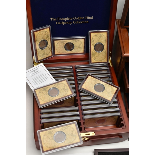 228 - A LARGE AND HEAVY BOX OF CASED UK COINAGE, to include the complete Shilling collection (58) 29 year ... 