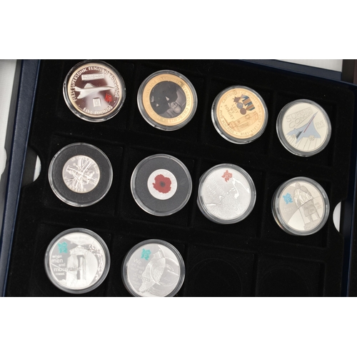 229 - A GLAZED DISPLAY BOX THREE DECADES of GEORGE V STAMP AND COIN SET, to include four trays of silver c... 