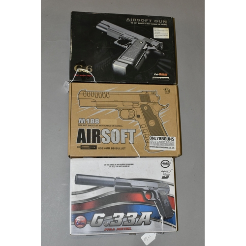 652 - A BOXED BB SPRING OPERATED GALAXY SOFT AIR MODEL G33A AIR PISTOL WITH SILENCER, together with a boxe... 