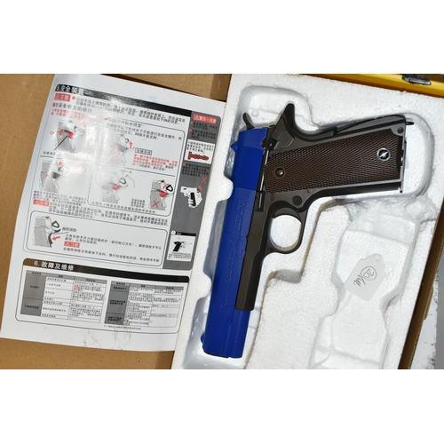 653 - A BOXED BB GAS OPERATED COPY OF THE COLT MODEL 1911A PISTOL BY ARMY ARMAMENT, model R31-C, together ... 