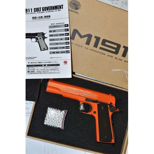 653 - A BOXED BB GAS OPERATED COPY OF THE COLT MODEL 1911A PISTOL BY ARMY ARMAMENT, model R31-C, together ... 