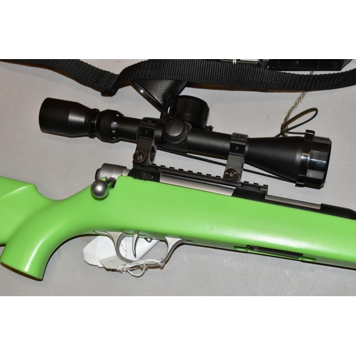 656 - A BB SPRING OPERATED BOLT ACTION AIR RIFLE, fitted with a scope, bearing no make or serial number, i... 