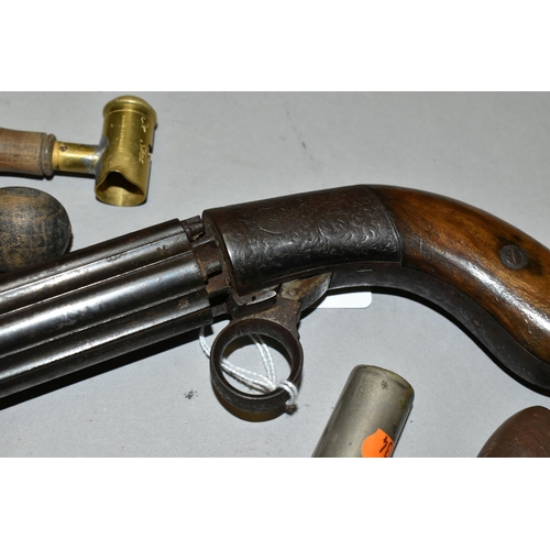 665 - AN ANTIQUE .36'' CALIBRE COOPERS PATENT UNDERHAMMER PERCUSSION PEPPERBOX PISTOL, fitted with 5   bar... 