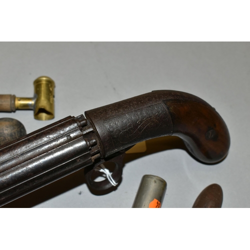 665 - AN ANTIQUE .36'' CALIBRE COOPERS PATENT UNDERHAMMER PERCUSSION PEPPERBOX PISTOL, fitted with 5   bar... 