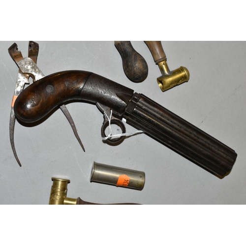 665 - AN ANTIQUE .36'' CALIBRE COOPERS PATENT UNDERHAMMER PERCUSSION PEPPERBOX PISTOL, fitted with 5   bar... 