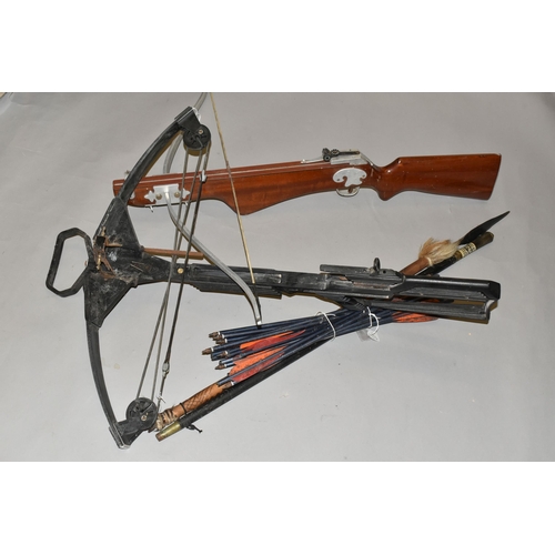 667 - A COMPOUND BARNETT CROSSBOW, together with another unnamed crossbow, fourteen shaft, an antique swor... 