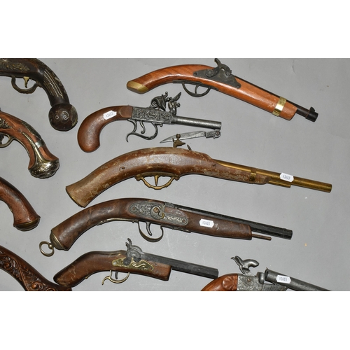 668 - THIRTEEN REPLICA PISTOLS, mainly based on percussion and flintlock designs (1 BOX)