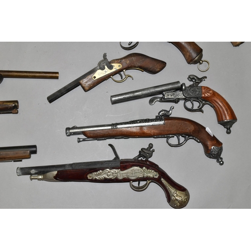 668 - THIRTEEN REPLICA PISTOLS, mainly based on percussion and flintlock designs (1 BOX)