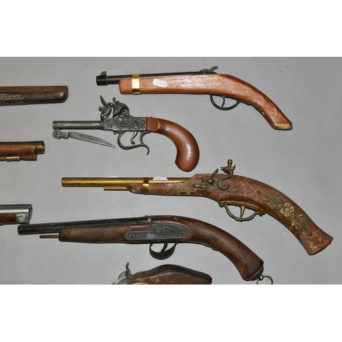 668 - THIRTEEN REPLICA PISTOLS, mainly based on percussion and flintlock designs (1 BOX)