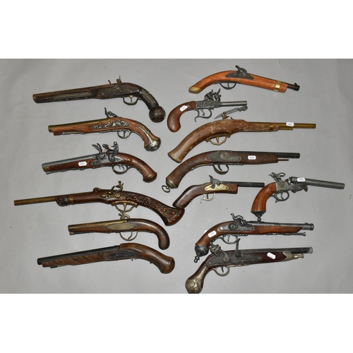 668 - THIRTEEN REPLICA PISTOLS, mainly based on percussion and flintlock designs (1 BOX)