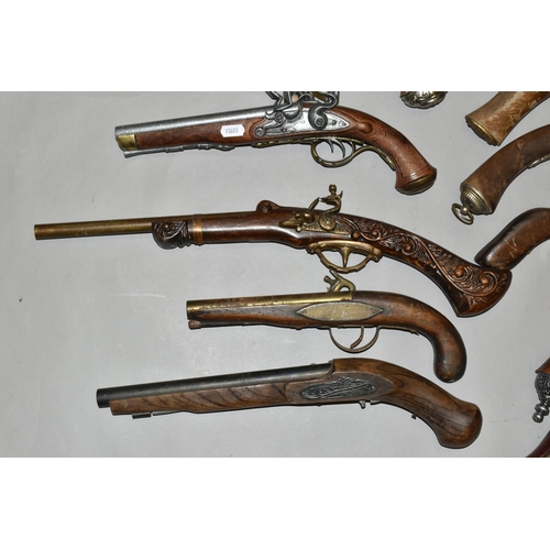 668 - THIRTEEN REPLICA PISTOLS, mainly based on percussion and flintlock designs (1 BOX)