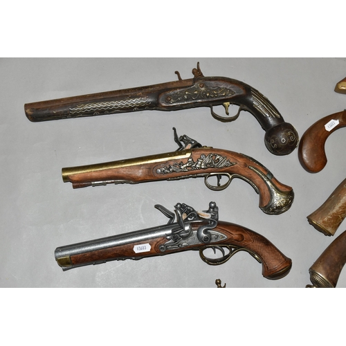 668 - THIRTEEN REPLICA PISTOLS, mainly based on percussion and flintlock designs (1 BOX)