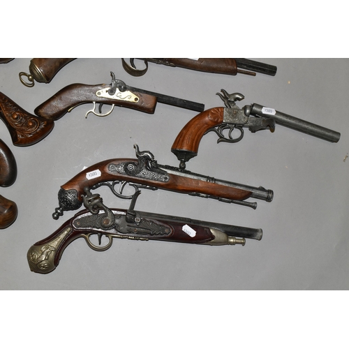 668 - THIRTEEN REPLICA PISTOLS, mainly based on percussion and flintlock designs (1 BOX)