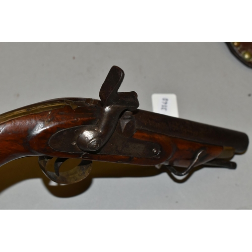 674 - AN ANTIQUE SINGLE BARREL 19 BORE MILITARY DESIGN PERCUSSION PISTOL,  fitted with a 6''  barrel and c... 