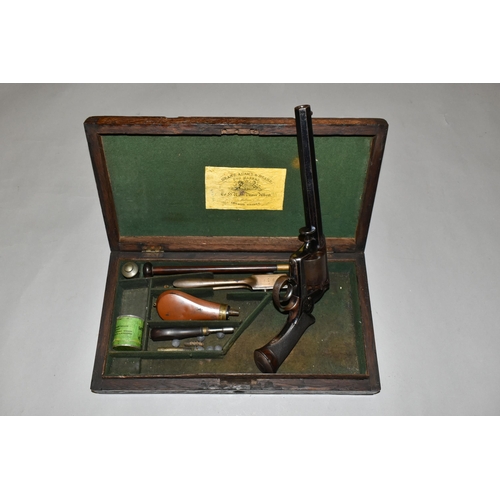 675 - A CASED ANTIQUE 38 BORE DEANE ADAMS & DEANE PERCUSSION REVOLVER, together with its original company ... 