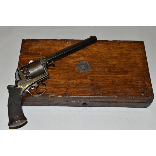 675 - A CASED ANTIQUE 38 BORE DEANE ADAMS & DEANE PERCUSSION REVOLVER, together with its original company ... 