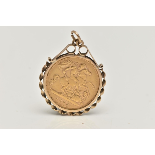 11 - A HALF SOVEREIGN PENDANT, a Queen Victoria, half sovereign coin dated 1893, in a collet mount with r... 