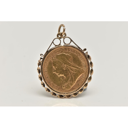 11 - A HALF SOVEREIGN PENDANT, a Queen Victoria, half sovereign coin dated 1893, in a collet mount with r... 