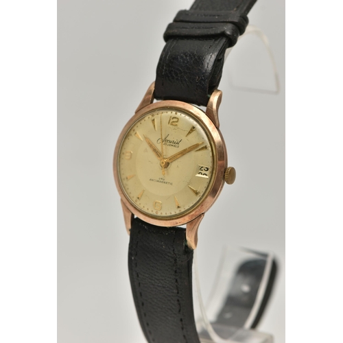 110 - A GENTS 9CT GOLD 'ACCURIST' WRISTWATCH, round discoloured dial signed 'Accurist 21 jewels, Antimagne... 