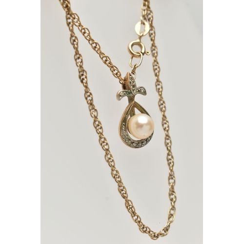 115 - A CULTURED PEARL AND DIAMOND PENDANT NECKLACE, the pendant set with a single cultured cream pearl wi... 