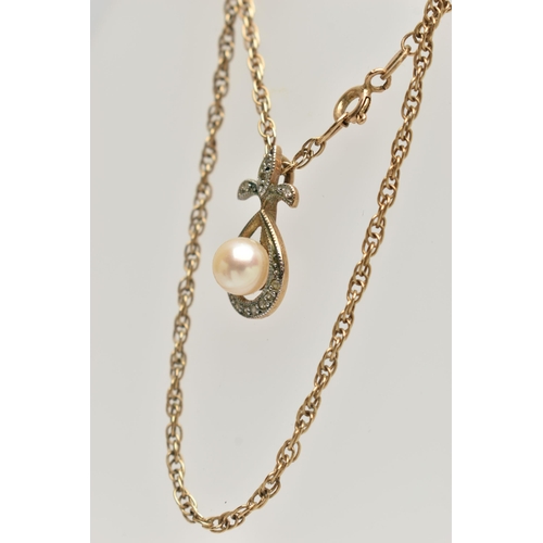 115 - A CULTURED PEARL AND DIAMOND PENDANT NECKLACE, the pendant set with a single cultured cream pearl wi... 