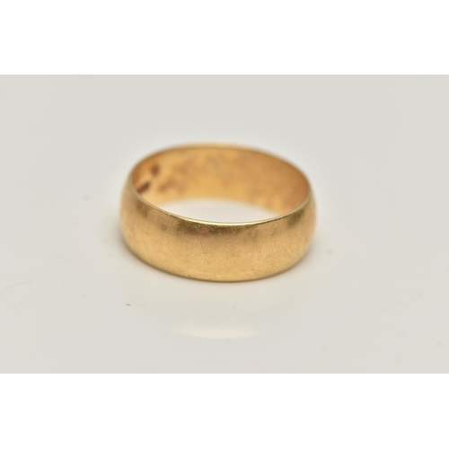 141 - A POLISHED WIDE 18CT GOLD BAND RING, approximate band width 6.4mm, ring size leading edge O, hallmar... 