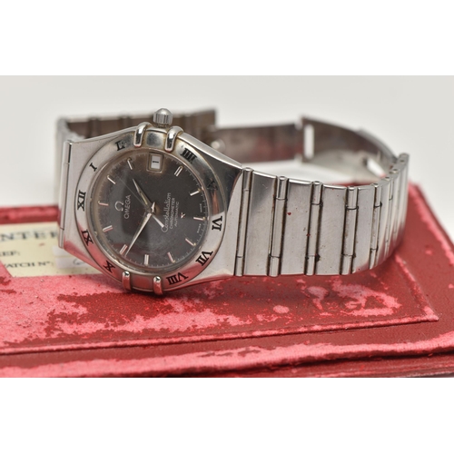 21 - A GENTS 'OMEGA CONSTELLATION' WRISTWATCH, automatic movement, round grey dial signed 'Omega Constell... 