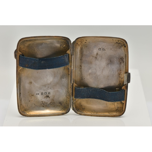 26 - AN EARLY 20TH CENTURY SILVER CIGARETTE CASE, of rectangular outline with central circular vacant car... 