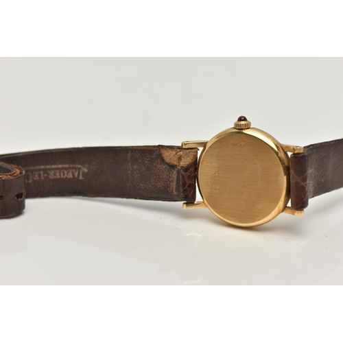 30 - A LADYS 'JAEGER-LE COULTRE' WRISTWATCH, round gold dial signed 'Jaeger-Lecoultre', gold hands, in a ... 