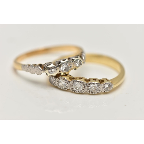 52 - TWO DIAMOND RINGS, the first an 18ct gold five stone diamond ring, set with three round brilliant cu... 