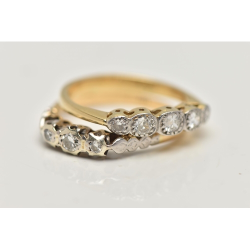 52 - TWO DIAMOND RINGS, the first an 18ct gold five stone diamond ring, set with three round brilliant cu... 