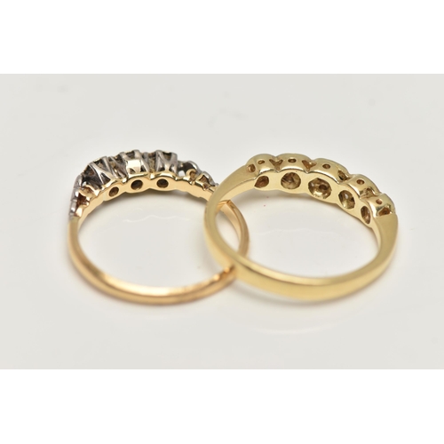 52 - TWO DIAMOND RINGS, the first an 18ct gold five stone diamond ring, set with three round brilliant cu... 