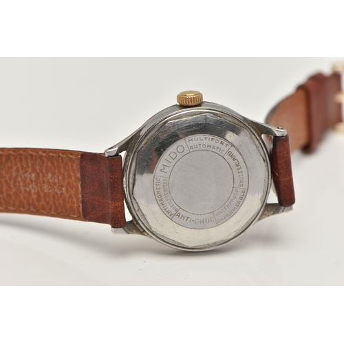 55 - A GENTS 'MIDO' WRISTWATCH, automatic movement, round silvered dial signed 'Mido Multifort Grand Luxe... 